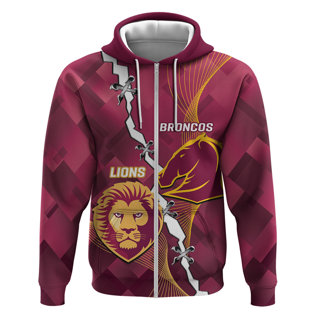 Personalised Lions Football And Broncos Rugby Zip Hoodie Sporty Version