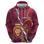 Personalised Lions Football And Broncos Rugby Zip Hoodie Sporty Version