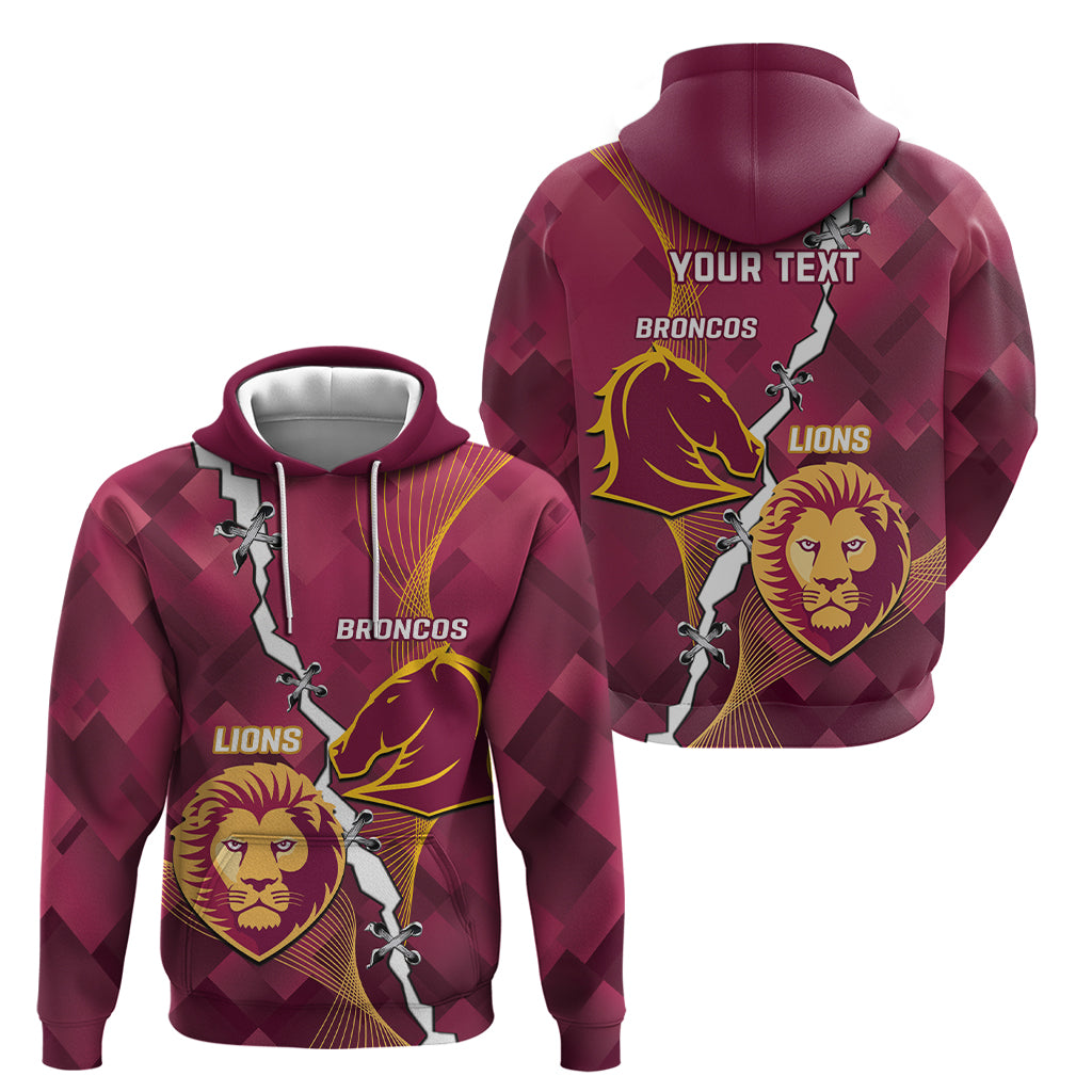 Personalised Lions Football And Broncos Rugby Zip Hoodie Sporty Version