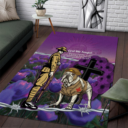 Australia Dog Heroes ANZAC Area Rug Remembering All Animals In War Purple Poppies