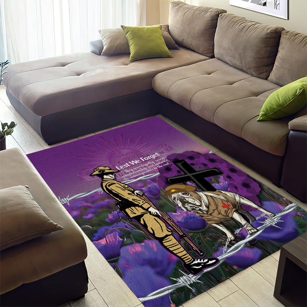 Australia Dog Heroes ANZAC Area Rug Remembering All Animals In War Purple Poppies