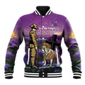Australia Dog Heroes ANZAC Baseball Jacket Remembering All Animals In War Purple Poppies