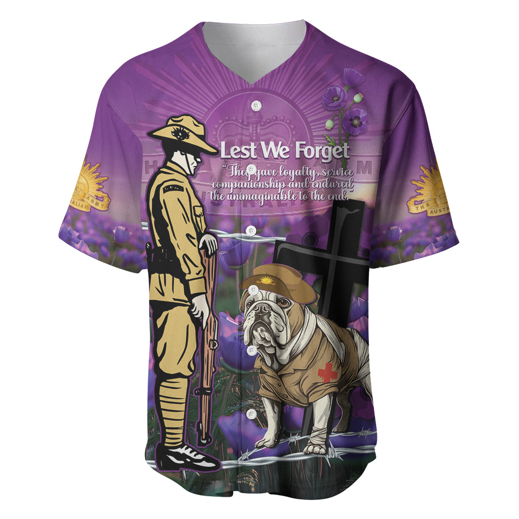 Australia Dog Heroes ANZAC Baseball Jersey Remembering All Animals In War Purple Poppies