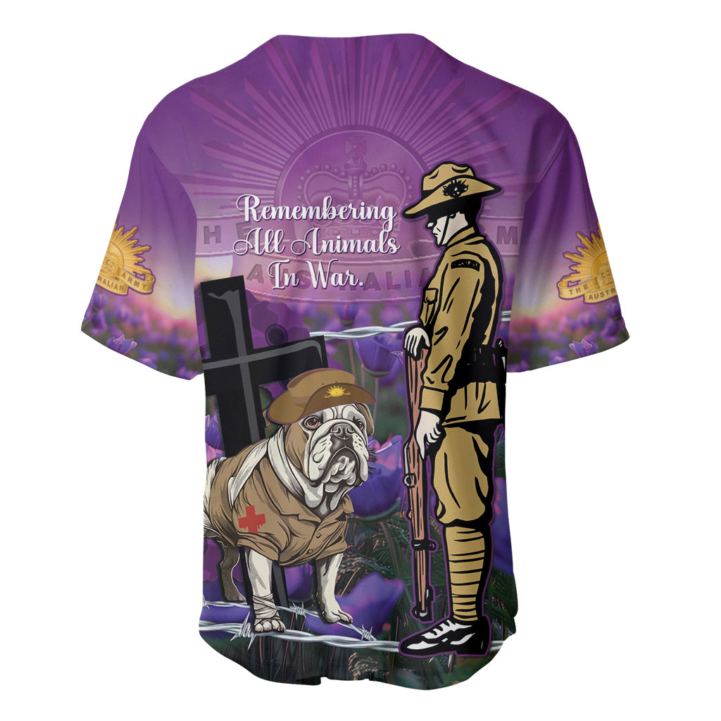 Australia Dog Heroes ANZAC Baseball Jersey Remembering All Animals In War Purple Poppies