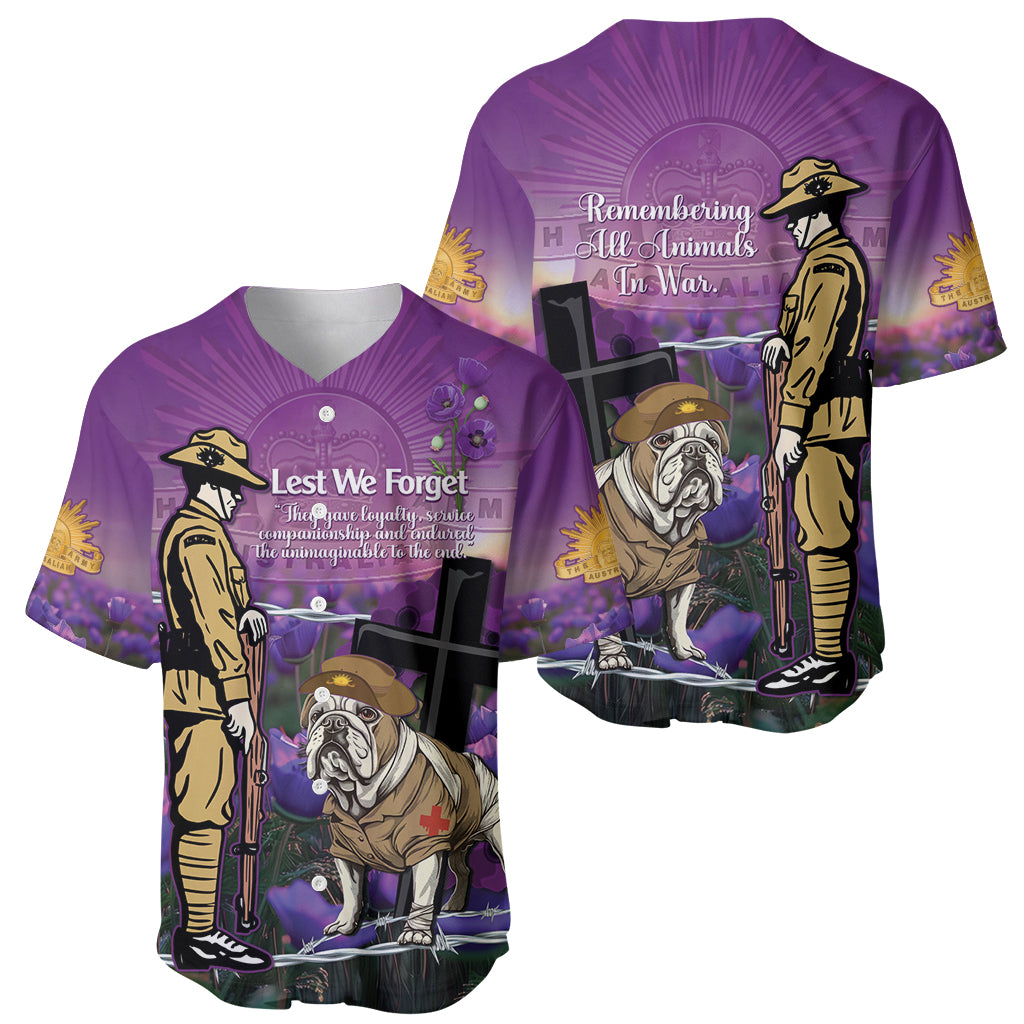 Australia Dog Heroes ANZAC Baseball Jersey Remembering All Animals In War Purple Poppies
