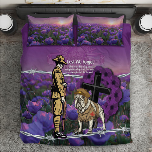 Australia Dog Heroes ANZAC Bedding Set Remembering All Animals In War Purple Poppies