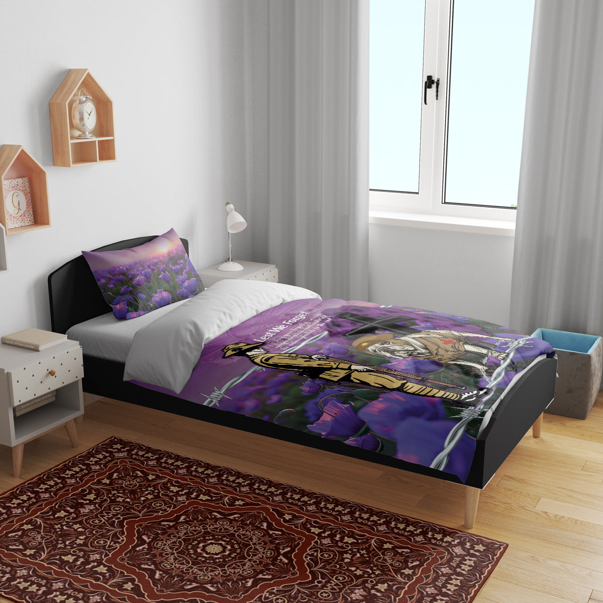 Australia Dog Heroes ANZAC Bedding Set Remembering All Animals In War Purple Poppies