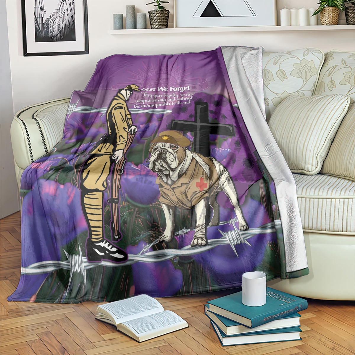 Australia Dog Heroes ANZAC Blanket Remembering All Animals In War Purple Poppies