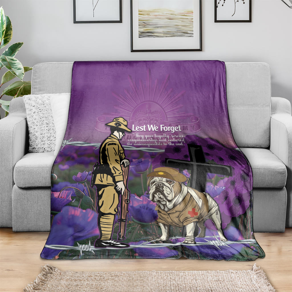 Australia Dog Heroes ANZAC Blanket Remembering All Animals In War Purple Poppies