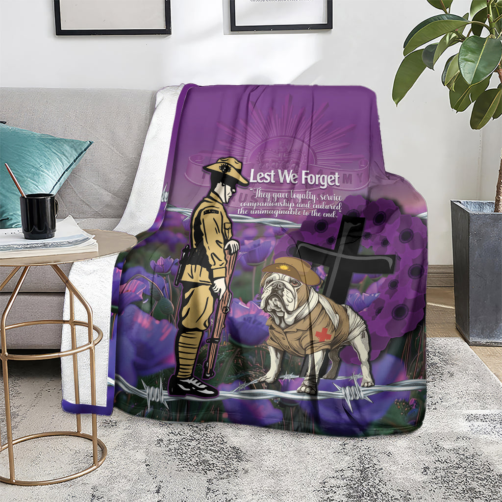 Australia Dog Heroes ANZAC Blanket Remembering All Animals In War Purple Poppies