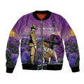 Australia Dog Heroes ANZAC Bomber Jacket Remembering All Animals In War Purple Poppies