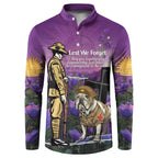 Australia Dog Heroes ANZAC Button Sweatshirt Remembering All Animals In War Purple Poppies