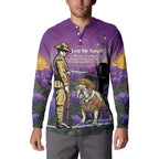 Australia Dog Heroes ANZAC Button Sweatshirt Remembering All Animals In War Purple Poppies