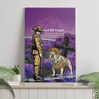 Australia Dog Heroes ANZAC Canvas Wall Art Remembering All Animals In War Purple Poppies
