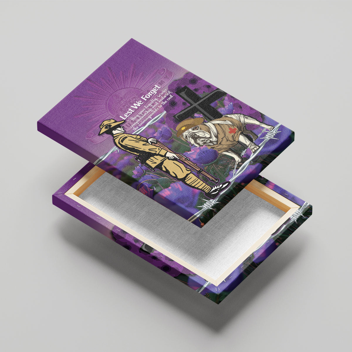 Australia Dog Heroes ANZAC Canvas Wall Art Remembering All Animals In War Purple Poppies