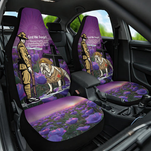 Australia Dog Heroes ANZAC Car Seat Cover Remembering All Animals In War Purple Poppies