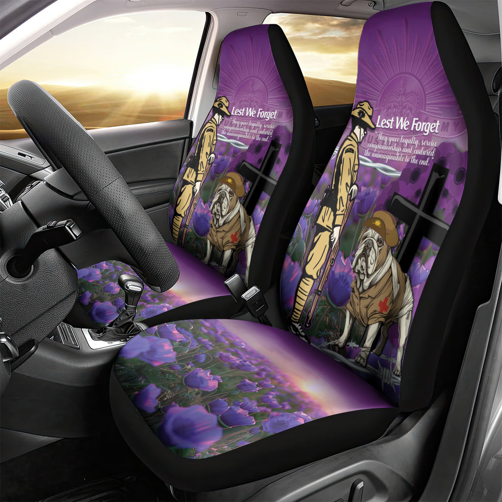 Australia Dog Heroes ANZAC Car Seat Cover Remembering All Animals In War Purple Poppies