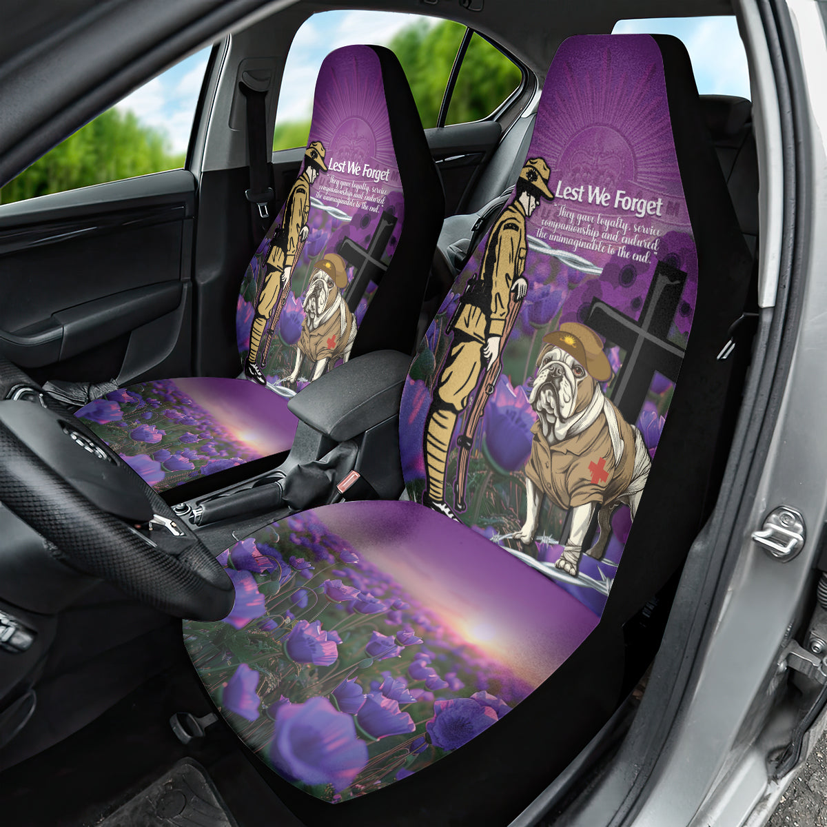 Australia Dog Heroes ANZAC Car Seat Cover Remembering All Animals In War Purple Poppies