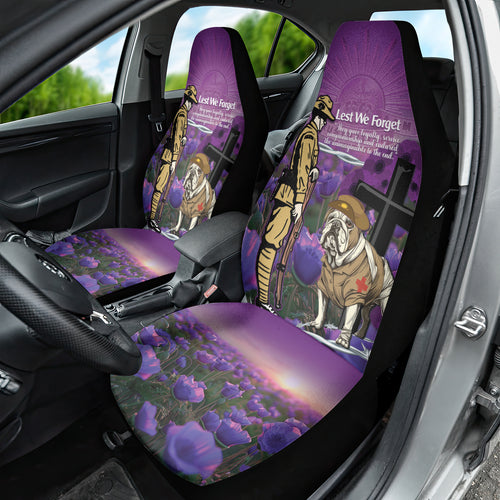 Australia Dog Heroes ANZAC Car Seat Cover Remembering All Animals In War Purple Poppies