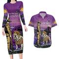 Australia Dog Heroes ANZAC Couples Matching Long Sleeve Bodycon Dress and Hawaiian Shirt Remembering All Animals In War Purple Poppies