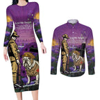 Australia Dog Heroes ANZAC Couples Matching Long Sleeve Bodycon Dress and Long Sleeve Button Shirt Remembering All Animals In War Purple Poppies