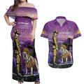 Australia Dog Heroes ANZAC Couples Matching Off Shoulder Maxi Dress and Hawaiian Shirt Remembering All Animals In War Purple Poppies