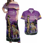 Australia Dog Heroes ANZAC Couples Matching Off Shoulder Maxi Dress and Hawaiian Shirt Remembering All Animals In War Purple Poppies
