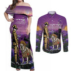 Australia Dog Heroes ANZAC Couples Matching Off Shoulder Maxi Dress and Long Sleeve Button Shirt Remembering All Animals In War Purple Poppies