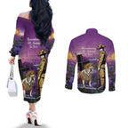 Australia Dog Heroes ANZAC Couples Matching Off The Shoulder Long Sleeve Dress and Long Sleeve Button Shirt Remembering All Animals In War Purple Poppies