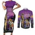 Australia Dog Heroes ANZAC Couples Matching Short Sleeve Bodycon Dress and Long Sleeve Button Shirt Remembering All Animals In War Purple Poppies