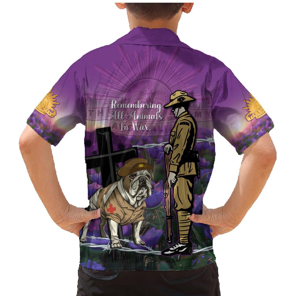 Australia Dog Heroes ANZAC Family Matching Mermaid Dress and Hawaiian Shirt Remembering All Animals In War Purple Poppies
