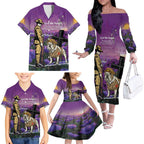 Australia Dog Heroes ANZAC Family Matching Off The Shoulder Long Sleeve Dress and Hawaiian Shirt Remembering All Animals In War Purple Poppies