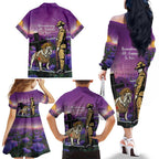 Australia Dog Heroes ANZAC Family Matching Off The Shoulder Long Sleeve Dress and Hawaiian Shirt Remembering All Animals In War Purple Poppies