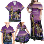 Australia Dog Heroes ANZAC Family Matching Off Shoulder Maxi Dress and Hawaiian Shirt Remembering All Animals In War Purple Poppies