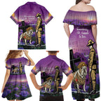 Australia Dog Heroes ANZAC Family Matching Off Shoulder Maxi Dress and Hawaiian Shirt Remembering All Animals In War Purple Poppies