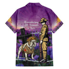 Australia Dog Heroes ANZAC Family Matching Off Shoulder Maxi Dress and Hawaiian Shirt Remembering All Animals In War Purple Poppies