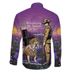 Australia Dog Heroes ANZAC Family Matching Off Shoulder Short Dress and Hawaiian Shirt Remembering All Animals In War Purple Poppies