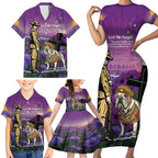 Australia Dog Heroes ANZAC Family Matching Short Sleeve Bodycon Dress and Hawaiian Shirt Remembering All Animals In War Purple Poppies