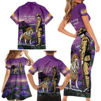 Australia Dog Heroes ANZAC Family Matching Short Sleeve Bodycon Dress and Hawaiian Shirt Remembering All Animals In War Purple Poppies