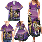 Australia Dog Heroes ANZAC Family Matching Summer Maxi Dress and Hawaiian Shirt Remembering All Animals In War Purple Poppies
