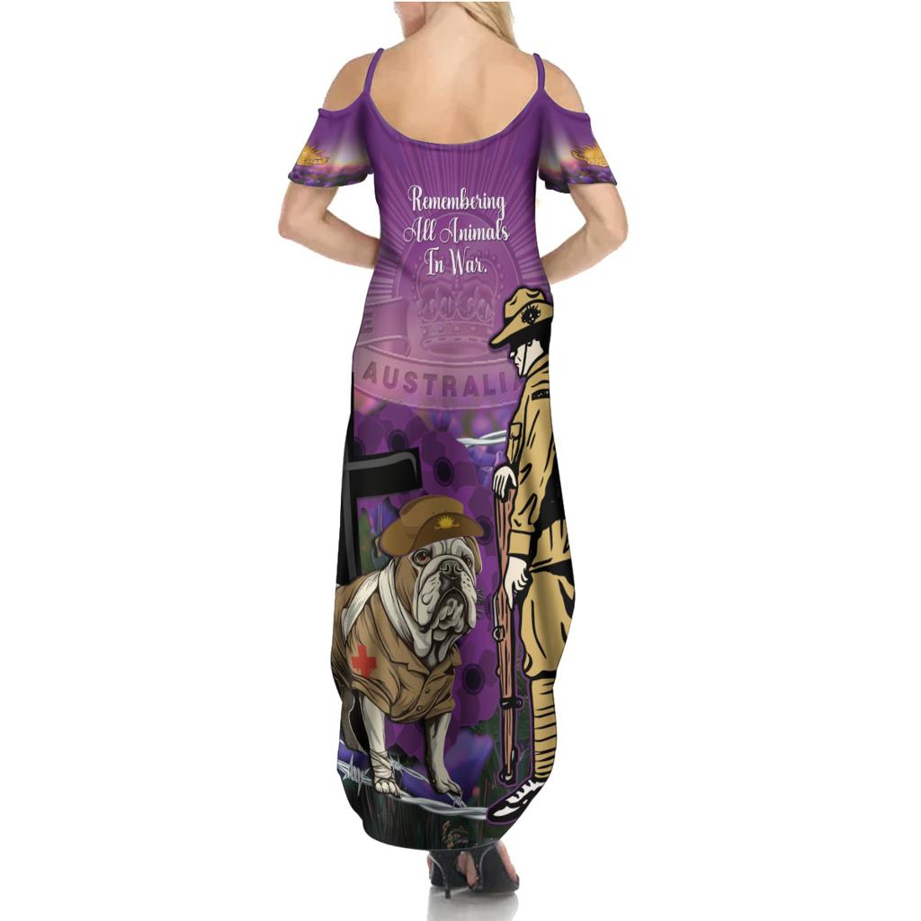 Australia Dog Heroes ANZAC Family Matching Summer Maxi Dress and Hawaiian Shirt Remembering All Animals In War Purple Poppies