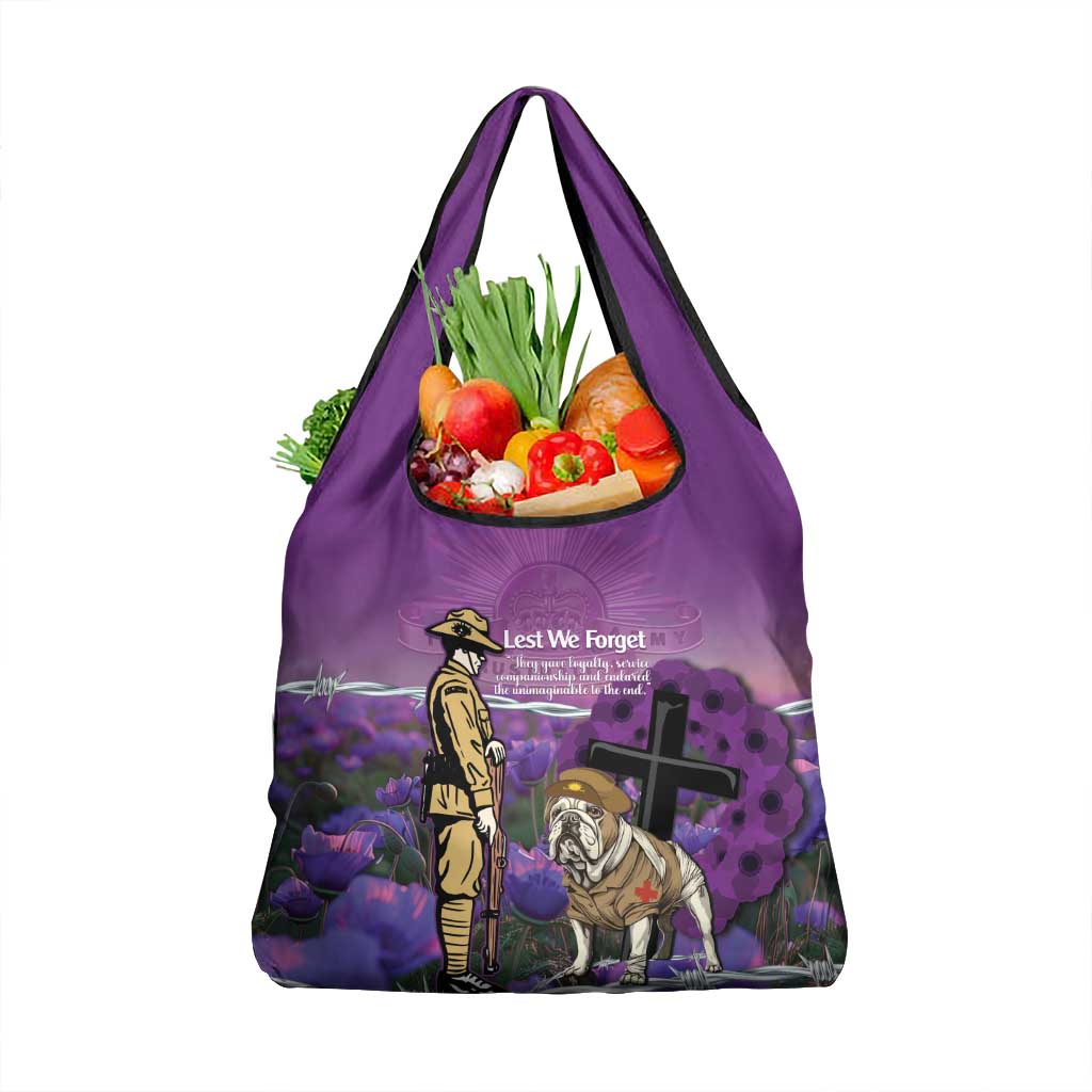 Australia Dog Heroes ANZAC Grocery Bag Remembering All Animals In War Purple Poppies
