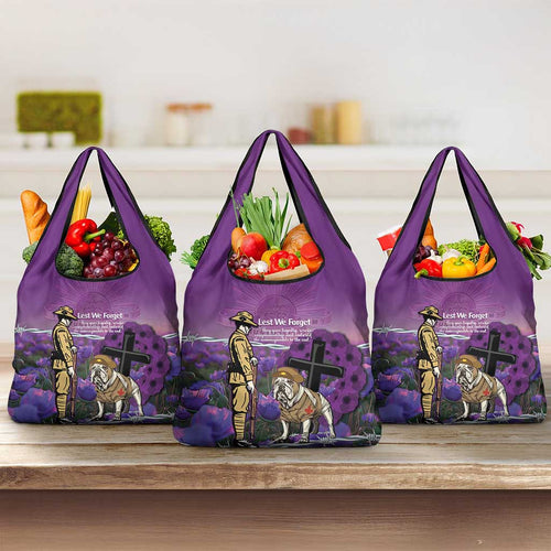 Australia Dog Heroes ANZAC Grocery Bag Remembering All Animals In War Purple Poppies
