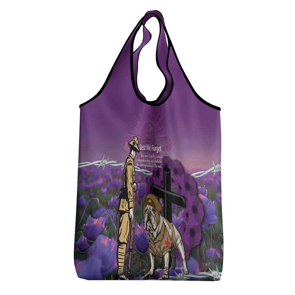 Australia Dog Heroes ANZAC Grocery Bag Remembering All Animals In War Purple Poppies