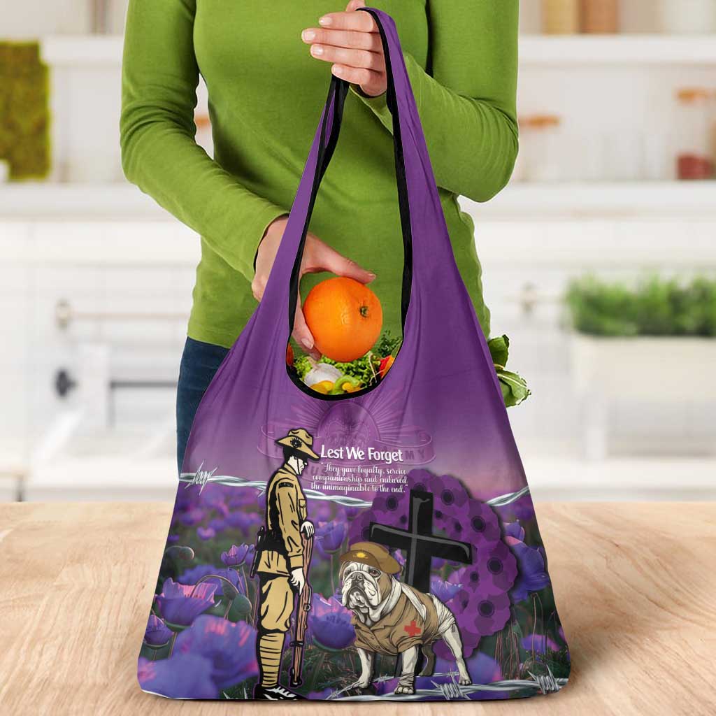 Australia Dog Heroes ANZAC Grocery Bag Remembering All Animals In War Purple Poppies