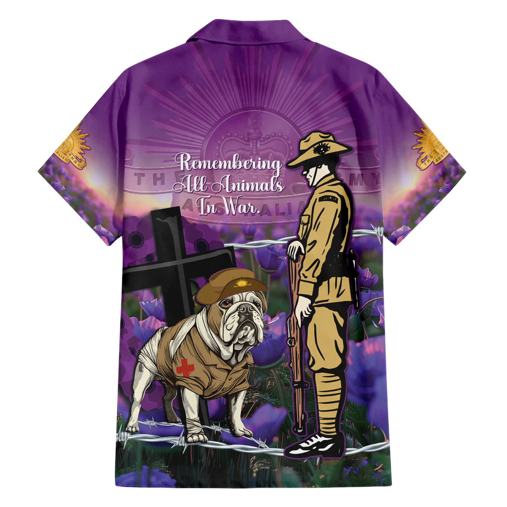 Australia Dog Heroes ANZAC Hawaiian Shirt Remembering All Animals In War Purple Poppies