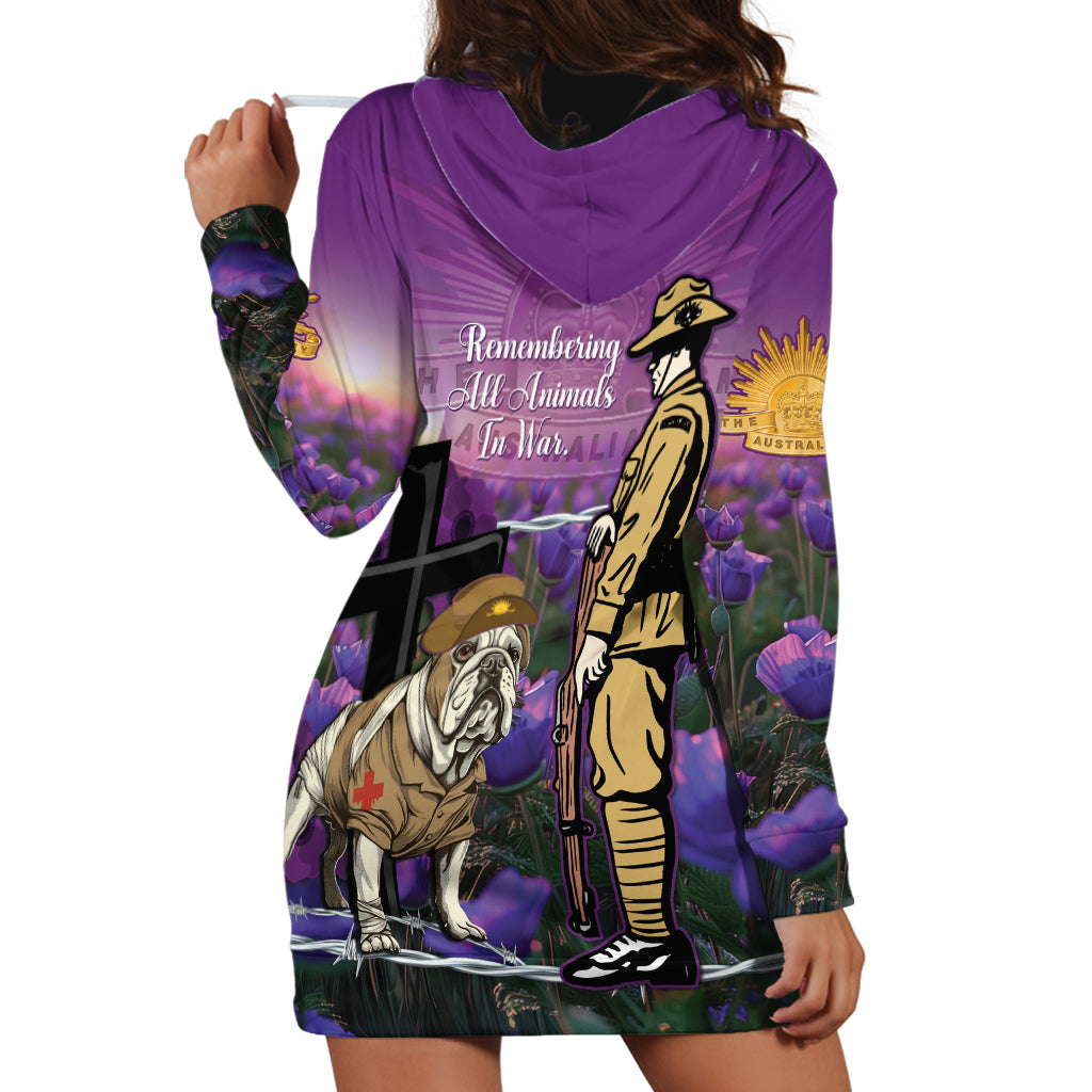 Australia Dog Heroes ANZAC Hoodie Dress Remembering All Animals In War Purple Poppies
