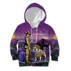 Australia Dog Heroes ANZAC Kid Hoodie Remembering All Animals In War Purple Poppies