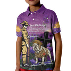 Australia Dog Heroes ANZAC Kid Polo Shirt Remembering All Animals In War Purple Poppies