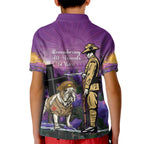 Australia Dog Heroes ANZAC Kid Polo Shirt Remembering All Animals In War Purple Poppies